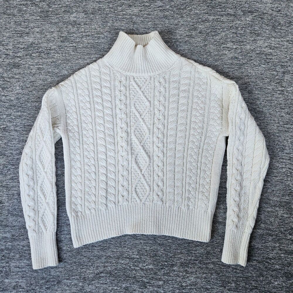 Women's Banana Republic Small Sweater Cream White Cable Knit Wool City Preppy